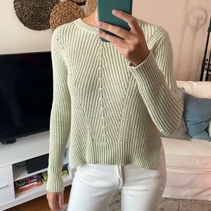 Pastel Green Sweater w/ Split Hem and Knit Details